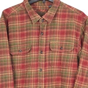 ORVIS Mens XL Plaid Shacket Heavyweight Flannel Shirt Jacket Red Green Cotton